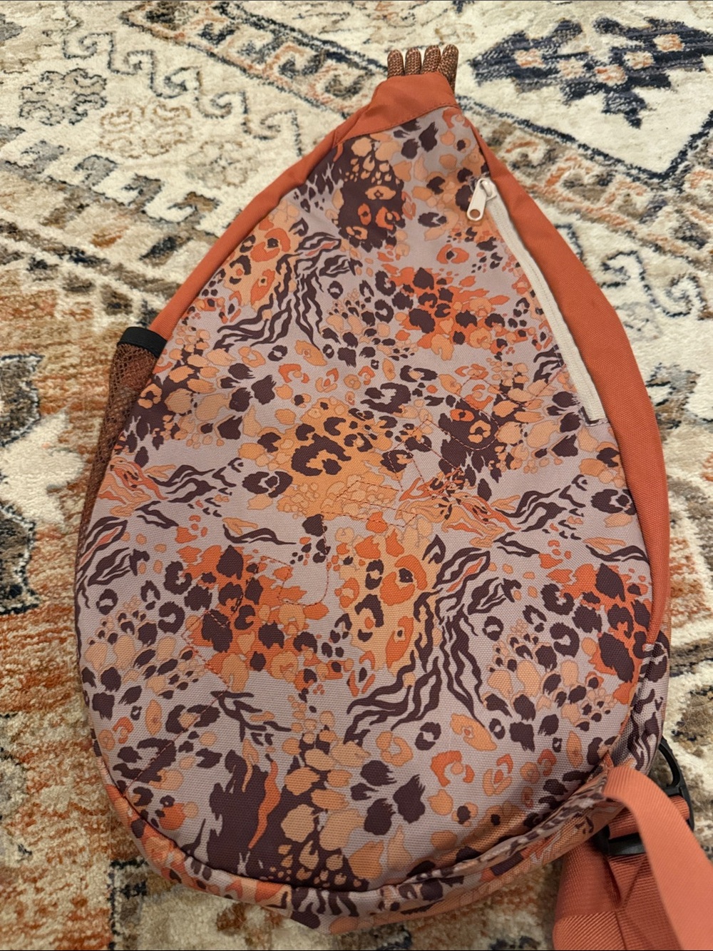 Kavu Orange Sling Rope Bag Paxton BackPack Pack with Floral Leopard Print - Picture 2 of 5